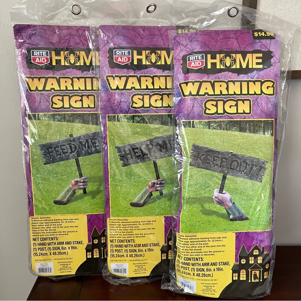 Lot Of 3 Hand Out Of Grave Keep Out Sign - Rite Aid From 2014 - Halloween - NIB